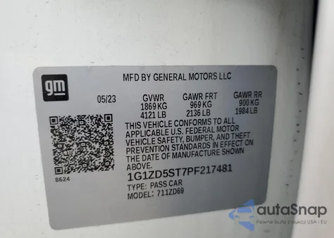 2023 Chevrolet Malibu Lt z USA, uszkodzony, nr VIN 1G1ZD5ST7PF217481